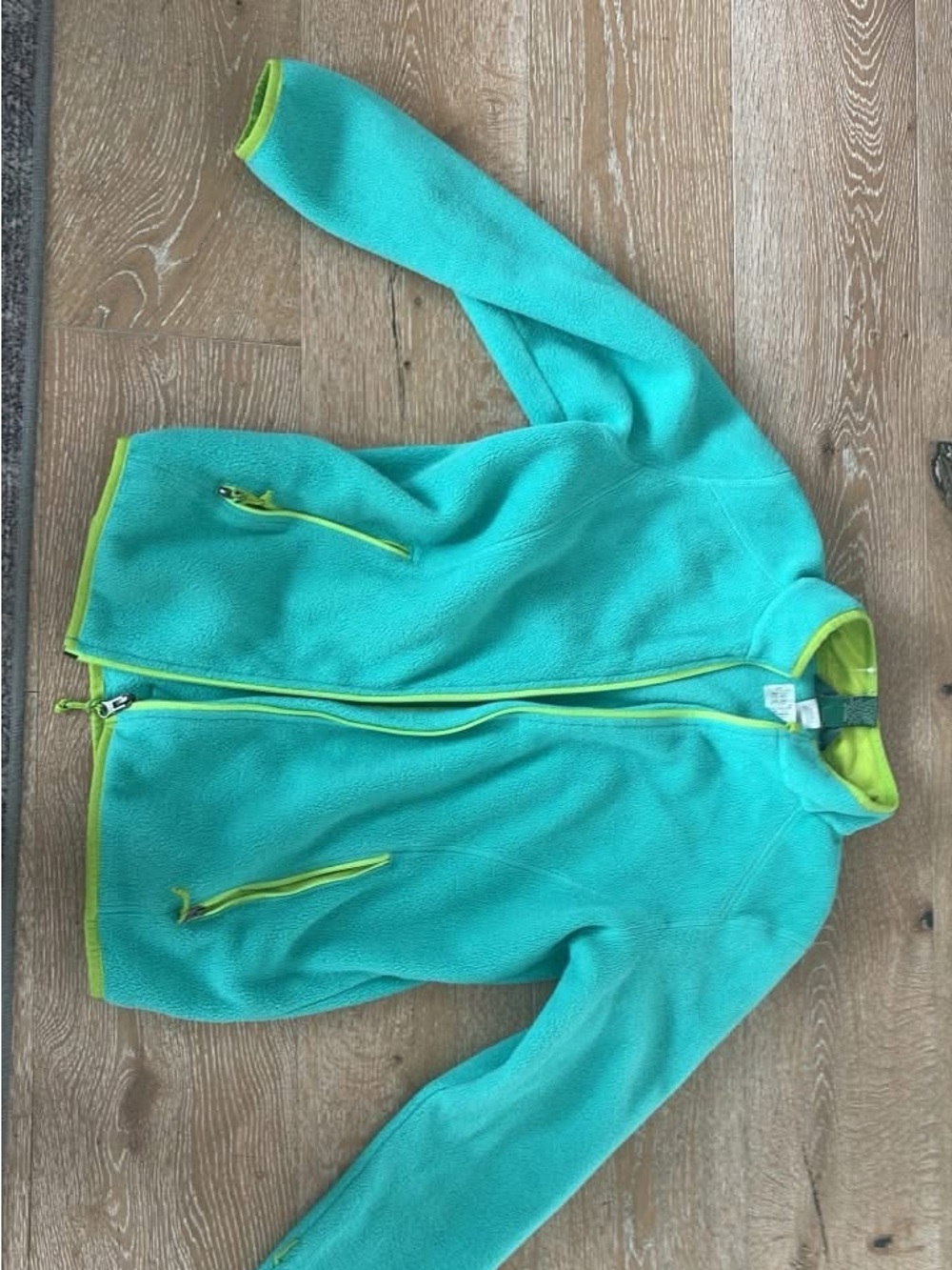 L.L. Bean Kids Aqua Fleece Jacket with Lime Trim